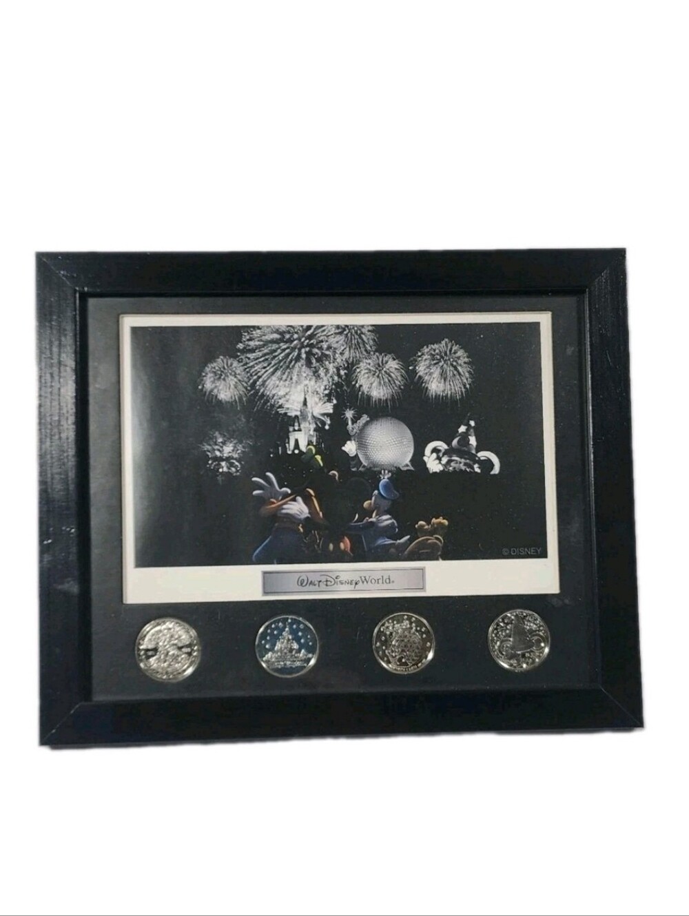 Walt Disney World Theme Park Icons Lithograph 4 Coins Plaque 50th Anniversary